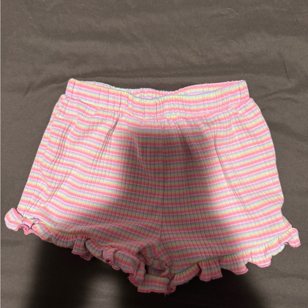 Pink Striped Kids Ruffle Shorts